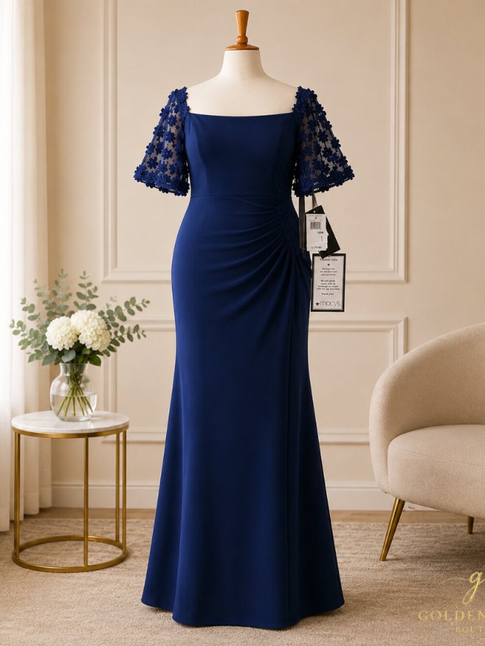 Xscape Navy Off Shoulder 3D Floral Formal Gown Women’s 18W NWT